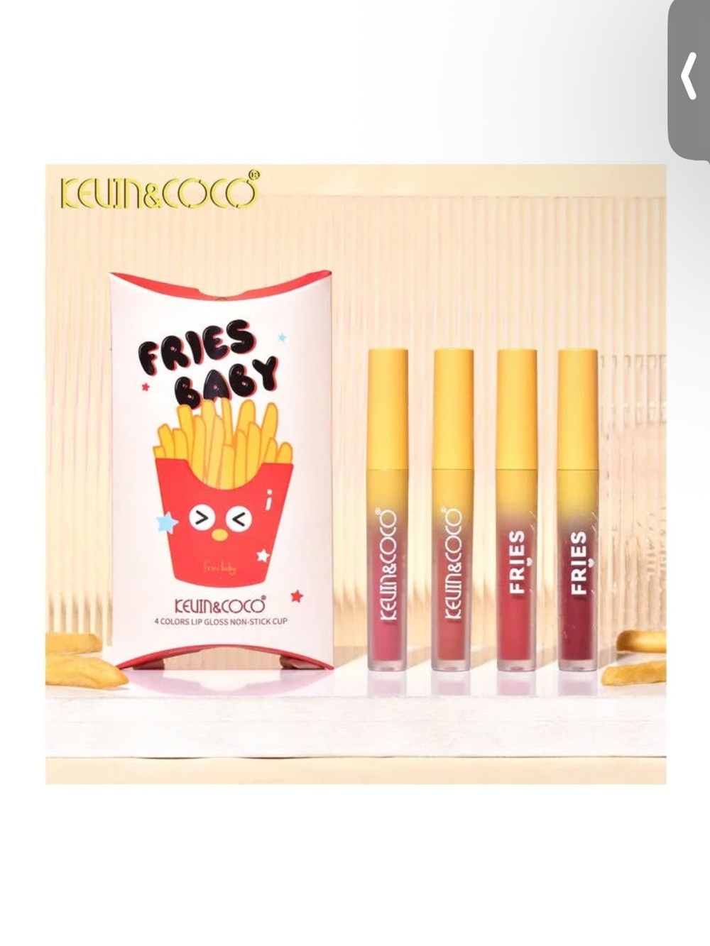 Keun & Coco Fries Baby Lip Gloss Set of 4 Yellow, Peach, Red, Burgundy